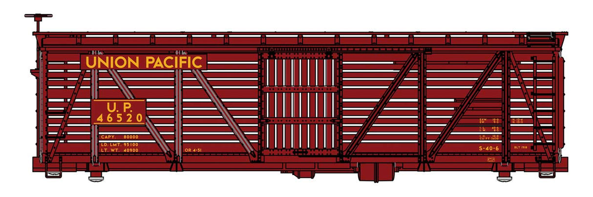 WalthersMainline HO 40'Wood Stock Car - Ready to Run -- Union Pacific(R) #46520