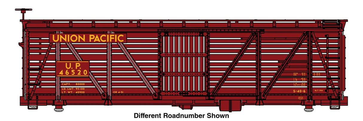 WalthersMainline HO 40'Wood Stock Car - Ready to Run -- Union Pacific(R) #46545