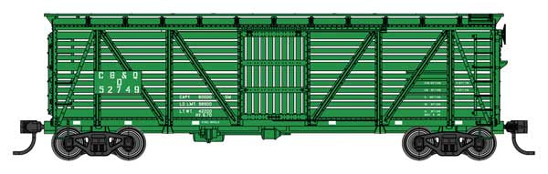 WalthersMainline HO 40' Wood Stock Car with Dreadnaught ends - Ready to Run -- Chicago Burlington & Quincy (CB&Q) #52749-D