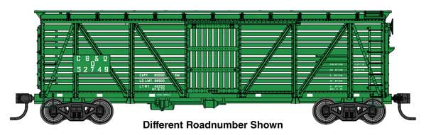 WalthersMainline HO 40' Wood Stock Car with Dreadnaught ends - Ready to Run -- Chicago Burlington & Quincy (CB&Q) #52956-D