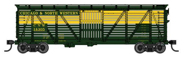 WalthersMainline HO 40' Wood Stock Car with Dreadnaught ends - Ready to Run -- Chicago & North Western (C&NW) #14305