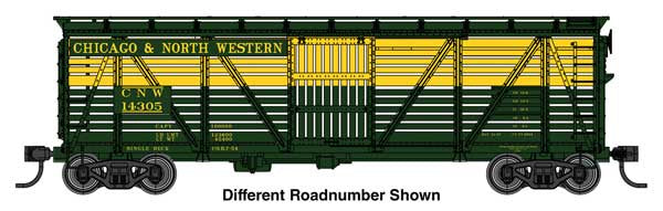 WalthersMainline HO 40' Wood Stock Car with Dreadnaught ends - Ready to Run -- Chicago & North Western (C&NW) #14343