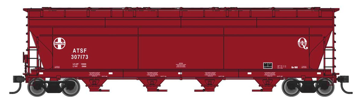 WalthersMainline HO ACF 5250 4-Bay Centerflow Covered Hopper - Ready to Run – Santa Fe (ATSF) #307173