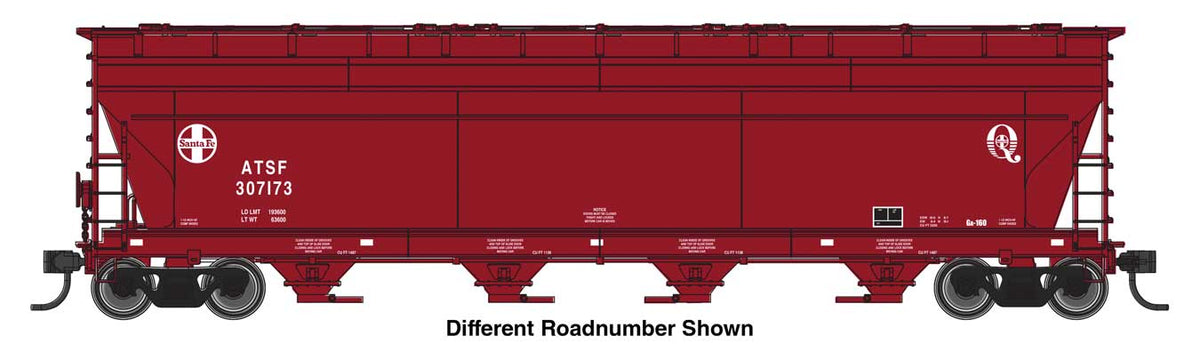 WalthersMainline HO ACF 5250 4-Bay Centerflow Covered Hopper - Ready to Run – Santa Fe (ATSF) #307177