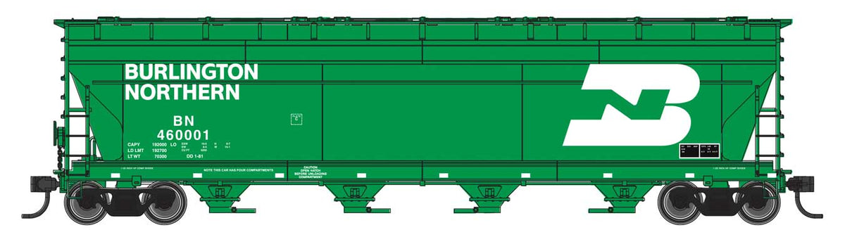 WalthersMainline HO ACF 5250 4-Bay Centerflow Covered Hopper - Ready to Run – Burlington Northern (BN) #460001