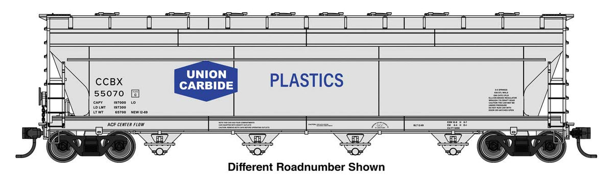 WalthersMainline HO ACF 5250 4-Bay Centerflow Covered Hopper - Ready to Run – Union Carbide CCBX #55327