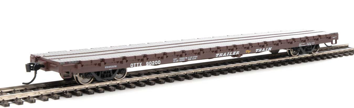 Walthers Mainline 60' Pullman-Standard Flatcar - Ready to Run -- Trailer-Train OTTX #90200 (Farm Machinery Service; brown, yellow TT Logo) - 910-5345