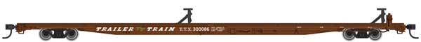 Walthers Mainline HO 85' General American G85 Flatcar - Ready to Run -- Trailer-Train #300086 (brown) - 910-5535