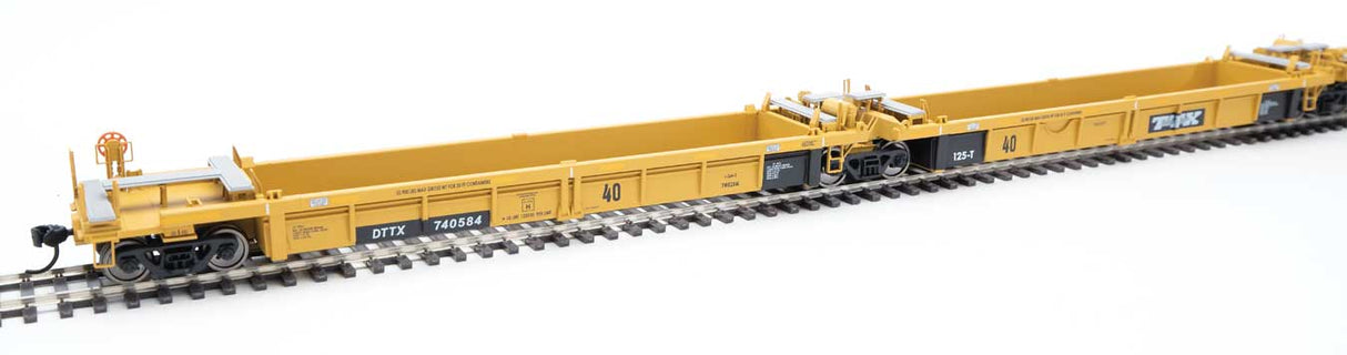 Walthers Mainline Thrall 5-Unit Rebuilt 40' Well Car - Ready to Run -- Trailer-Train DTTX #740584 A-E (yellow, Large Black & White Logo) - 910-55645