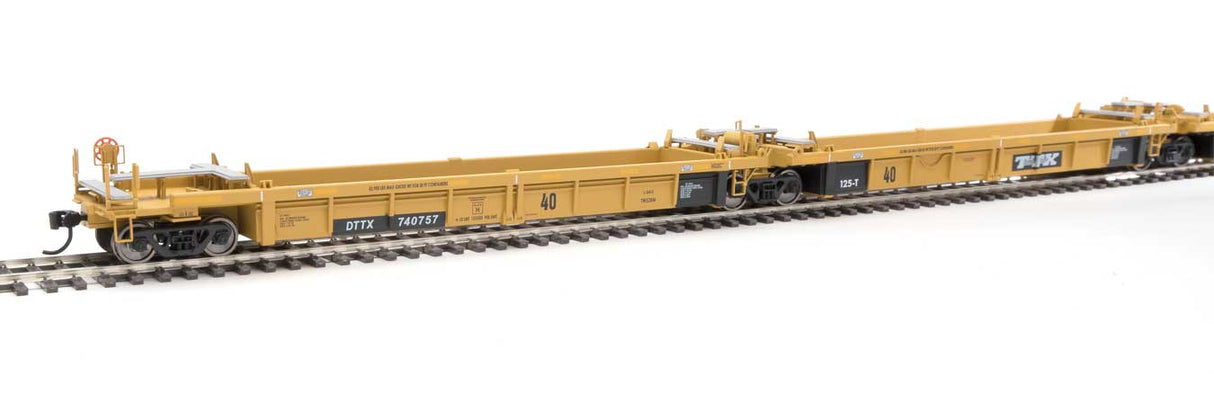 Walthers Mainline Thrall 5-Unit Rebuilt 40' Well Car - Ready to Run -- Trailer-Train DTTX #740757 A-E (yellow, Large Black & White Logo) - 910-55646