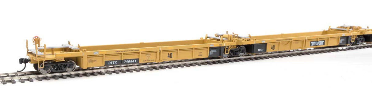 Walthers Mainline Thrall 5-Unit Rebuilt 40' Well Car - Ready to Run -- Trailer-Train DTTX #740841 A-E (yellow, Large Black & White Logo) - 910-55647