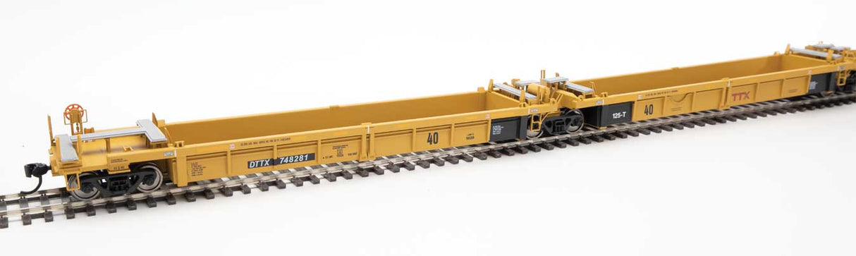 Walthers Mainline Thrall 5-Unit Rebuilt 40' Well Car - Ready to Run -- Trailer-Train DTTX #748281 A-E (yellow, Small Red Logo) - 910-55650