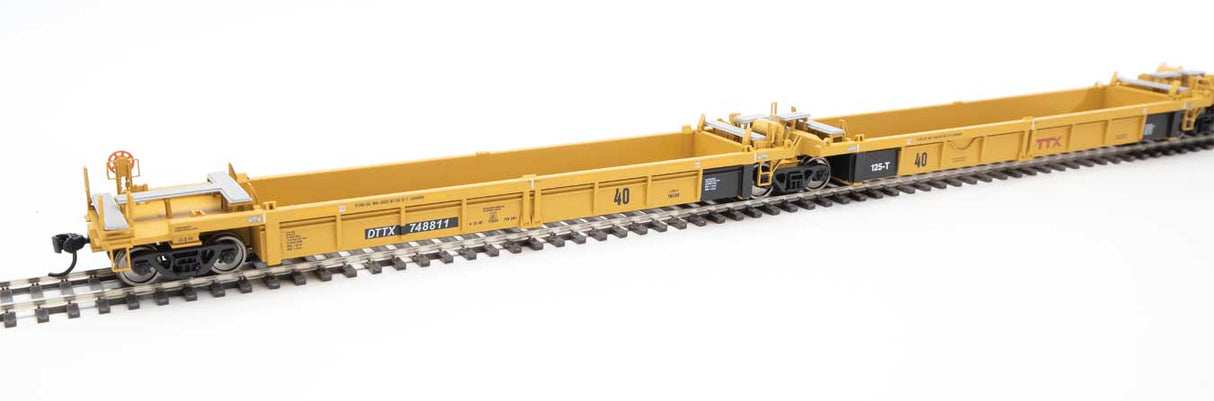 Walthers Mainline Thrall 5-Unit Rebuilt 40' Well Car - Ready to Run -- Trailer-Train DTTX #748811 A-E (yellow, Small Red Logo) - 910-55651