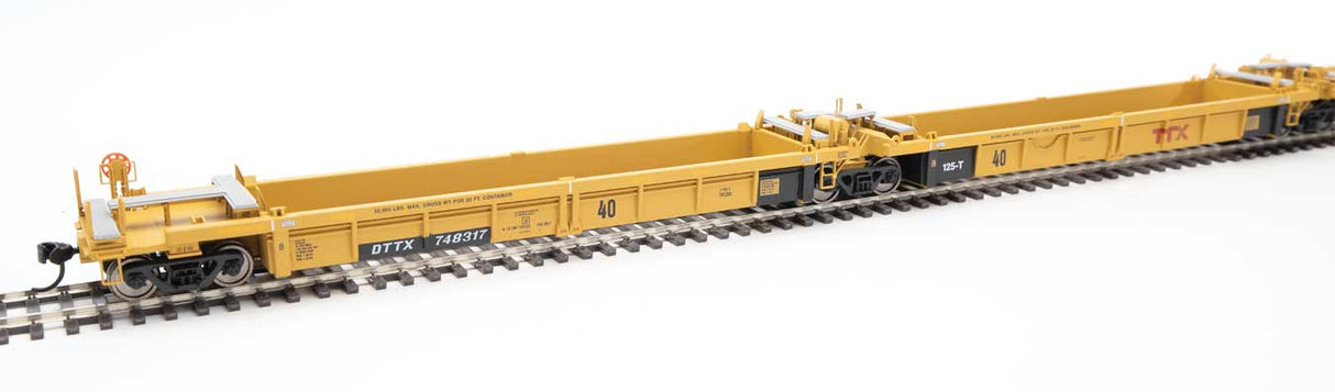 Walthers Mainline Thrall 5-Unit Rebuilt 40' Well Car - Ready to Run -- Trailer-Train DTTX #748317 A-E (yellow, Large Red Logo) - 910-55653