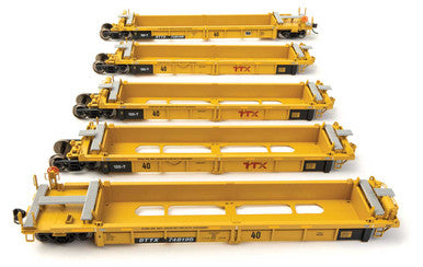 WalthersMainline HO Thrall 5-Unit Rebuilt 40' Well Car - Ready to Run -- TTX DTTX #748195 - large red TTX logo - 910-55672
