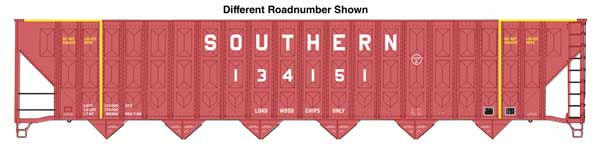 WalthersMainline HO 73' Greenville 7,000 Cubic Foot Wood Chip Hopper - Ready to Run -- Southern Railway #134343 (brown)