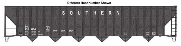 WalthersMainline HO 73' Greenville 7,000 Cubic Foot Wood Chip Hopper - Ready to Run -- Southern Railway #134215 (black)