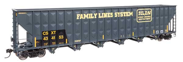 WalthersMainline HO 73' Greenville 7,000 Cubic Foot Wood Chip Hopper - Ready to Run -- CSX #434153 (Patched Family Lines SCL/FLS)