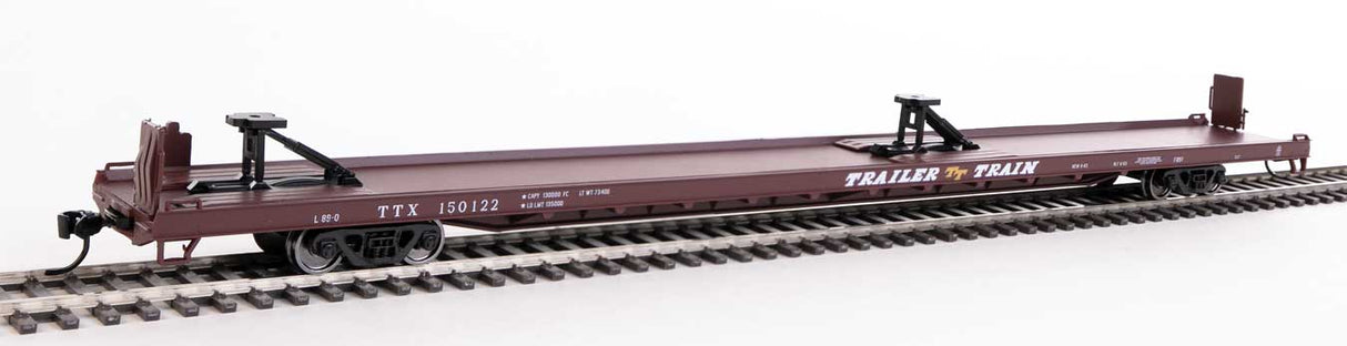 Walthers Mainline 89' Channel Side Flatcar - Ready to Run -- Trailer-Train #150122 (1960s Brown, 40' Trailer Service) - 910-5714