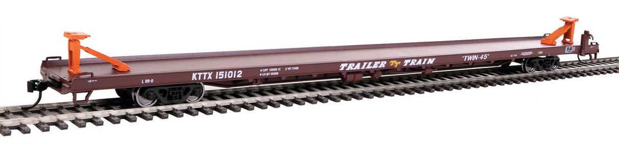 Walthers Mainline 89' Channel Side Flatcar - Ready to Run -- Trailer-Train KTTX #151012 (1960s brown, Twin 45') - 910-5729