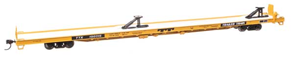 WalthersMainline 89' Channel Side Flatcar - Ready to Run -- Trailer-Train #150315 (yellow, black; 40' Trailer Service)
