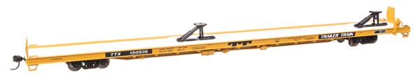 WalthersMainline 89' Channel Side Flatcar - Ready to Run -- Trailer-Train #150535 (yellow, black; 40' Trailer Service)