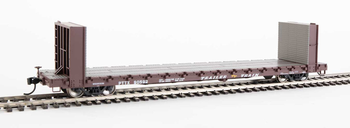 Walthers Mainline 60' Pullman-Standard Bulkhead Flatcar (48' IL) - Ready to Run -- Trailer-Train #90592 (brown) - 910-5817