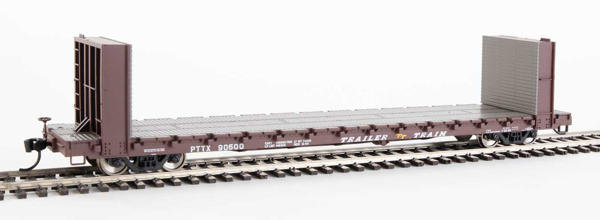 Walthers Mainline 60' Pullman-Standard Bulkhead Flatcar (48' IL) - Ready to Run -- Trailer-Train #90600 (brown) - 910-5819