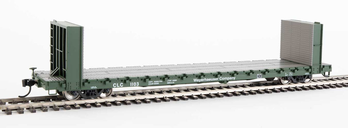 Walthers Mainline 60' Pullman-Standard Bulkhead Flatcar (48' IL) - Ready to Run -- Weyerhauser #1103 - 910-5826
