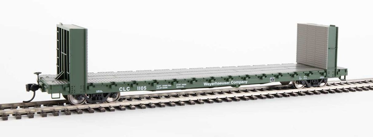 Walthers Mainline 60' Pullman-Standard Bulkhead Flatcar (48' IL) - Ready to Run -- Weyerhauser #1105 - 910-5827