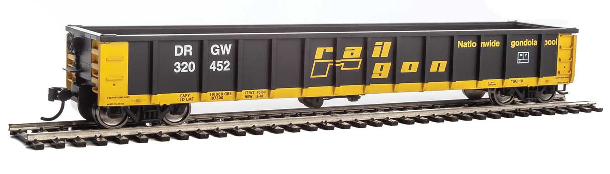 Walthers Mainline 53' Railgon Gondola - Ready To Run -- Denver & Rio Grande Western(TM) #320452 (patch; black, yellow) - 910-6216