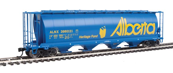 Walthers Mainline 59' Cylindrical Hopper - Ready to Run -- Alberta ALNX #396021 (blue, yellow; Heritage Fund Logo, Large Name) - 910-7801