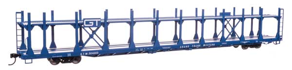 WalthersMainline HO 89' Flatcar w/Bi-Level Open Auto Rack - Ready to Run -- Grand Trunk Western #304223