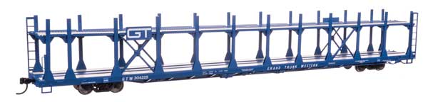 WalthersMainline HO 89' Flatcar w/Bi-Level Open Auto Rack - Ready to Run -- GrandTrunk Western #304225