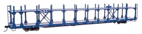 WalthersMainline HO 89' Flatcar w/Bi-Level Open Auto Rack - Ready to Run -- Grand Trunk Western #304227