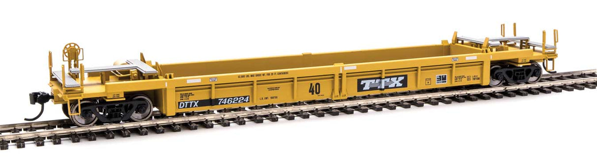Walthers Mainline Thrall Rebuilt 40' Well Car - Ready to Run -- Trailer-Train DTTX #746224 (yellow, black; black & white logo, white stripes) - 910-8403