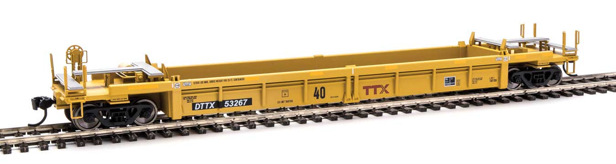 Walthers Mainline Thrall Rebuilt 40' Well Car - Ready to Run -- Trailer-Train DTTX #53267 (yellow, black; Large Maroon Logo) - 910-8406