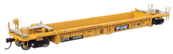 WalthersMainline HO Thrall Rebuilt 40' Well Car - Ready to Run -- TTX DTTX #53055 - small black & white TTX logo w/yellow conspicuity stripes - 910-8420