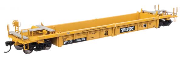 WalthersMainline HO Thrall Rebuilt 40' Well Car - Ready to Run -- TTX DTTX #53153 - small black & white TTX logo w/yellow conspicuity stripes - 910-8422