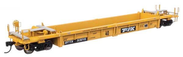 WalthersMainline HO Thrall Rebuilt 40' Well Car - Ready to Run -- TTX DTTX #53215 - small black & white TTX logo w/yellow conspicuity stripes - 910-8423