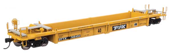 WalthersMainline HO Thrall Rebuilt 40' Well Car - Ready to Run -- TTX DTTX #745454 - small black & white TTX logo w/yellow conspicuity stripes - 910-8424