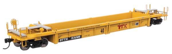 WalthersMainline HO Thrall Rebuilt 40' Well Car - Ready to Run -- TTX DTTX #53285 - red "Forward Thinking" TTX logo w/yellow conspicuity stripes - 910-8429