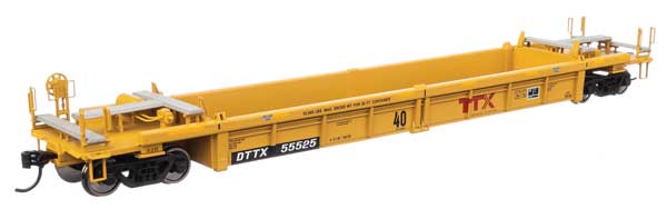 WalthersMainline HO Thrall Rebuilt 40' Well Car - Ready to Run -- TTX DTTX #55525 - red "Forward Thinking" TTX logo w/yellow conspicuity stripes - 910-8430