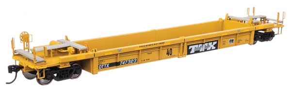 WalthersMainline HO Thrall Rebuilt 40' Well Car - Ready to Run -- TTX DTTX #747323 - large black & white TTX logo w/yellow conspicuity stripes - 910-8437