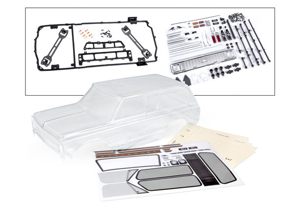 Traxxas 9130 Body, Chevrolet Blazer (1972) (Clear, requires painting)/ decals/ window masks (includes grille, side mirrors, door handles, windshield wipers, clipless Mounting, Hardware) (requires #8072X inner Fenders)