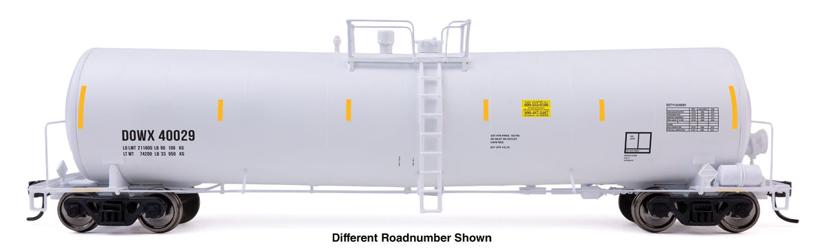 WalthersProto HO 54' 23,000 Gallon Funnel-Flow Tank Car - Ready to Run – Dow Chemical #40096