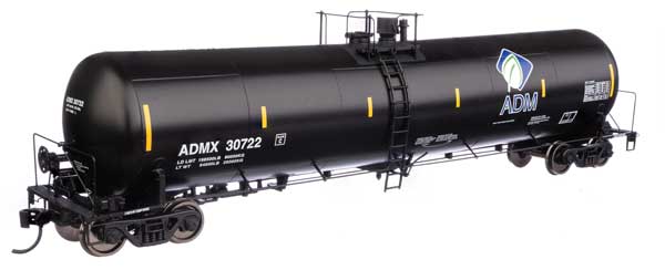 WalthersProto HO 55' Trinity 30,145-Gallon Tank Car - Ready to Run -- Archer-Daniels-Midland ADMX #30722 (black, white, leaf logo, yellow marks)