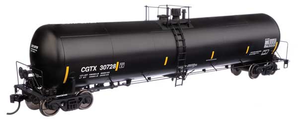 WalthersProto HO 55' Trinity 30,145-Gallon Tank Car - Ready to Run -- Canadian General Transit CGTX #30728 (black, white, yellow marks)
