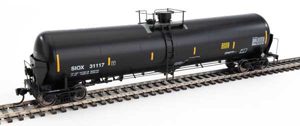 WalthersProto 55' Trinity Modified 30,145-Gallon Tank Car - Ready to Run -- Siouxland Ethanol SIOX #31117 (black, white, yellow conspicuity marks) - 920-100748