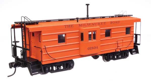 WalthersProto HO Milwaukee Road Rib Sided Caboose -- Mlwaukee Road #01804 (orange, maroon; coal stove)